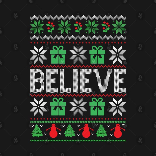 Believe ugly Christmas sweater by MZeeDesigns