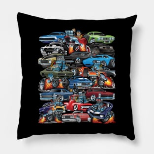 Car Madness! Muscle Cars, Classic Cars and Hot Rods Cartoon Pillow