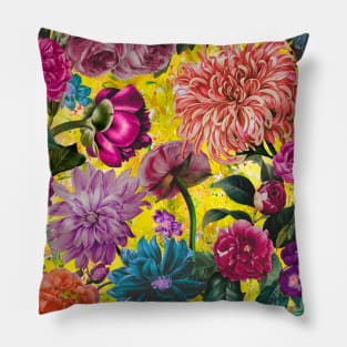 vintage flowers and leaves pattern, botanical pattern, floral illustration, yellow vintage floral over a Pillow