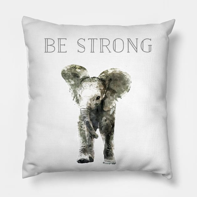 Be Strong Elephant Pillow by gatherandgrace