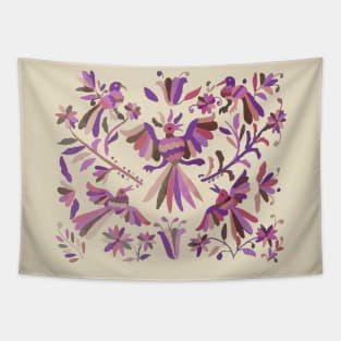 Pink purple otomi tenango mexican fabric birds and flower embroidery interior design Tapestry