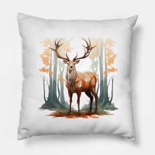 Deer And Forest Pillow