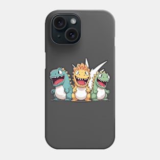 three Godzilla happy mood in kawaii cartoon style Phone Case