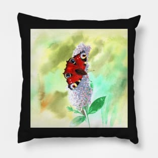 Peacock Butterfly watercolour Pillow