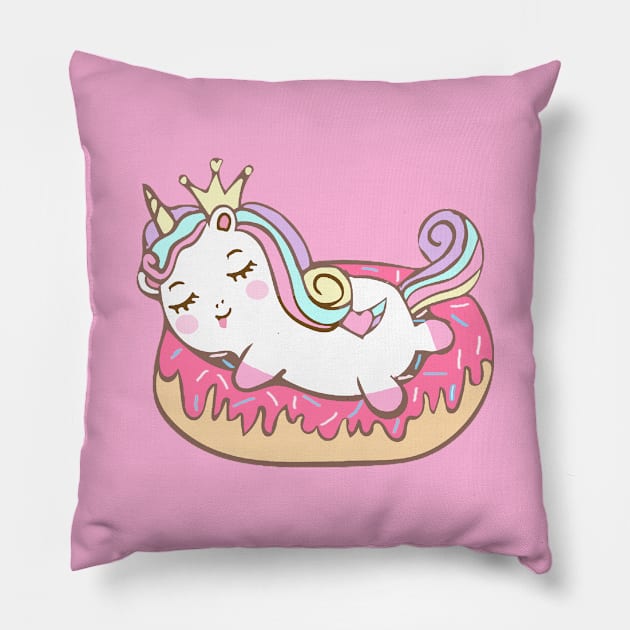 cute unicorn lies on donut Pillow by Dhme