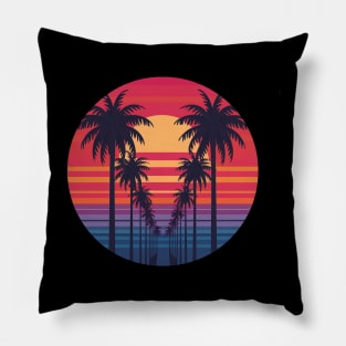 80s Vaporwave Palm Trees Sunset Pillow