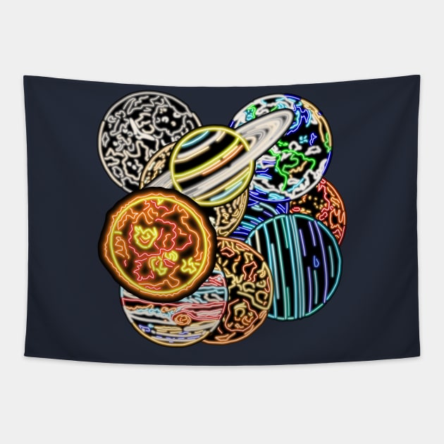 Electric Solar System Space Marbles Tapestry by gkillerb