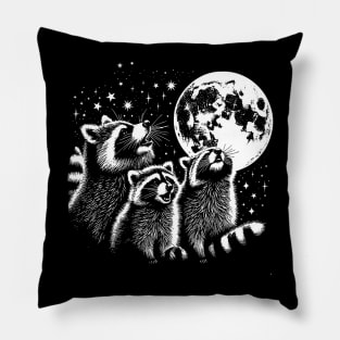 Three Raccoon Howling At The Moon Pillow
