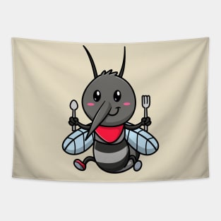 Cute Mosquito Holding Spoon And Fork Cartoon Tapestry