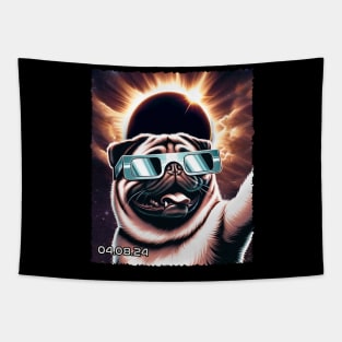 Celestial Pug Eclipse: Trendy Tee for Pug Enthusiasts and Eclipses Tapestry