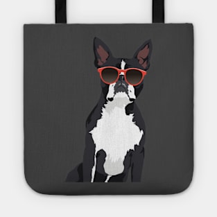 Cool Hipster Black and White Boston Terrier T-Shirt for Dog Lovers Tote