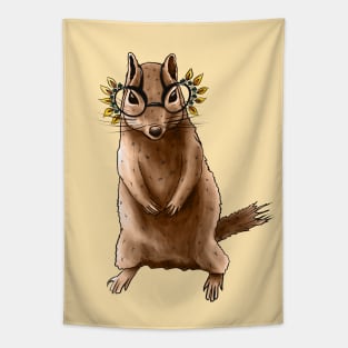 Cute Chipmunk With Autumn Leaves Hippie Glasses Tapestry