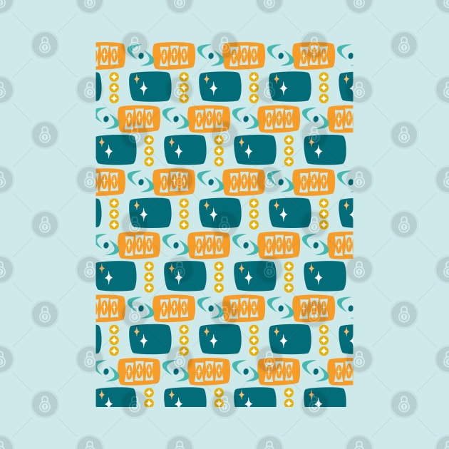 Atomic Age MCM Pattern in Aqua, Orange, Teal by tramasdesign