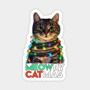 Meowry Catmas - Cat in Christmas Lights Magnet