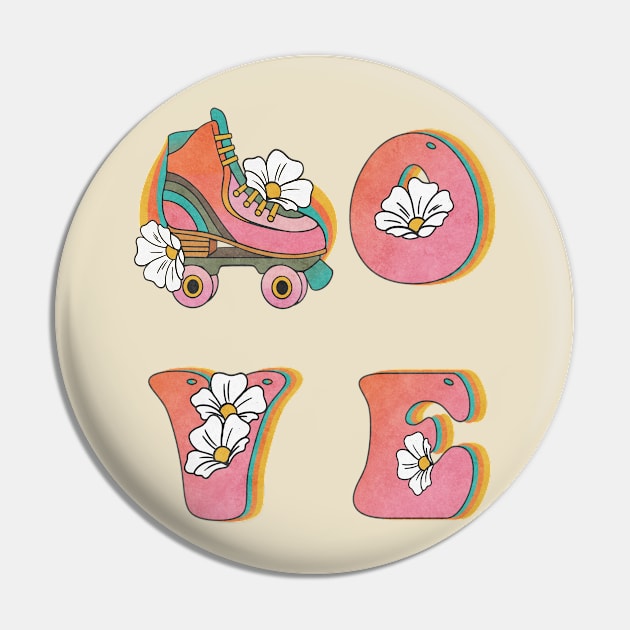 LOVE Skate Roller Skater Skating Rollerskating Rollerskate Rollerskater Retro Pin by Sassee Designs