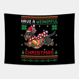 Have A Weinerful Christmas Funny Dachshund Ugly Sweater Tapestry