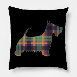 Purple, Green and Orange Tartan Scottish Terrier Dog Silhouette Pillow