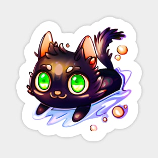 Black cat swimming Magnet