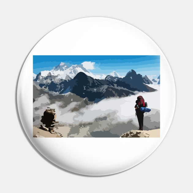 Mount Everest Base Camp Hiking Digital Painting Pin by gktb