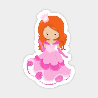 Cute Princess, Crown, Pink Dress, Orange Hair Magnet