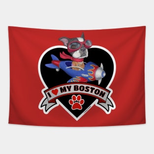 Cute Funny I Love My Boston Terrier Heart Design Tapestry