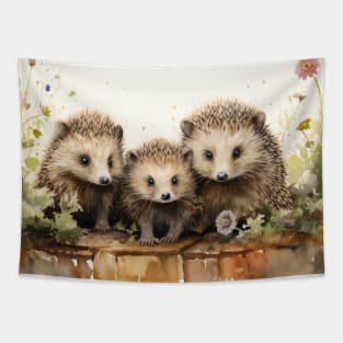 Hedgehog Family in the Garden Tapestry