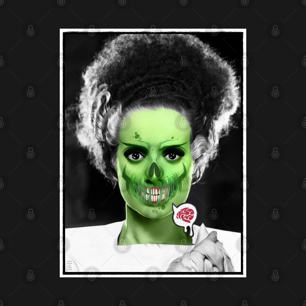 Green Bride of Frankenstein Zombie with Brain by OrionLodubyal