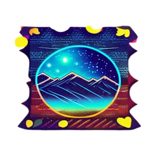 Retro Starlight Sunset Mountain Design. T-Shirt