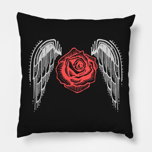 Rose flower and wings illustration Pillow by bernardojbp