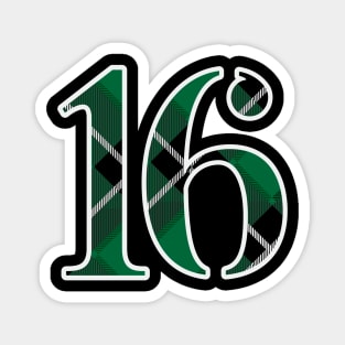 16 Sports Jersey Number Green Black Flannel Magnet