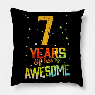 7th Birthday Girl Gift Vintage Retro 07 Years Of Being Awesome Gifts Funny 7 Years Old Boys Kids Pillow