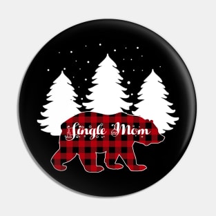 Single Mom Bear Buffalo Red Plaid Matching Family Christmas Pin