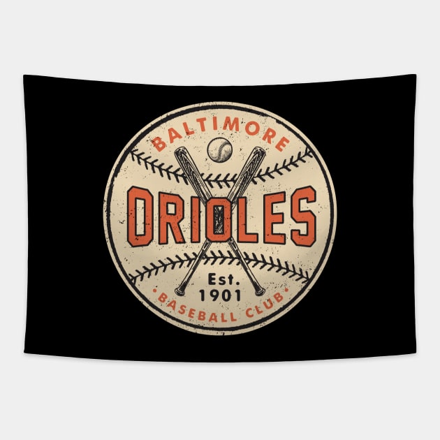 Baltimore Orioles Bats & Ball by Buck Tee Tapestry by Buck Tee