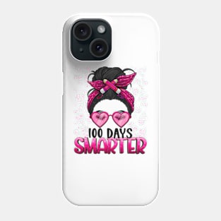 100 Days Smarter Girls Messy Bun Hair 100 Days Of School Phone Case