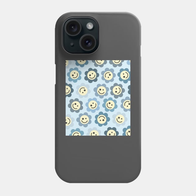 Blue Flower Happy Faces Phone Case by gray-cat