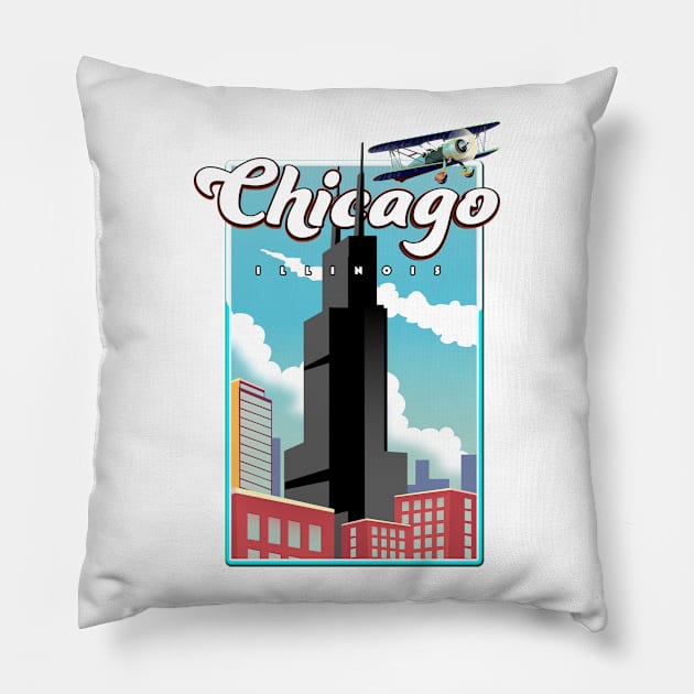 Chicago Illinois Skyscraper Pillow by nickemporium1