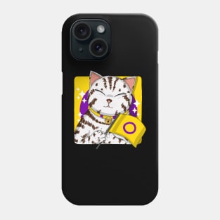 American Shorthair Cat Holding Intersex Pride Flag Phone Case