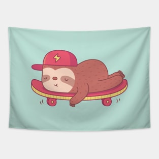 Cute Lazy Sloth Chillin On Skateboard Tapestry