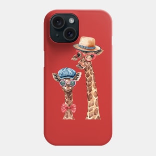 giraffe wearing glasses hats hand drawn Phone Case