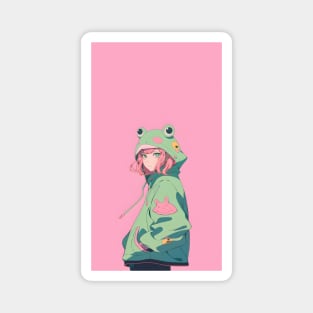 Pink And Green Frog Shonen Anime Girl Magnet