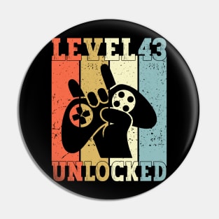 Level 43 Unlocked Video Gamer 43 Years Old 43rd Birthday Level Unlocked Pin