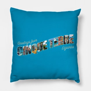 Greetings from Cinque Terre in Liguria Vintage style retro souvenir Pillow