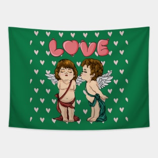 cupids kissing love hand drawn Tapestry