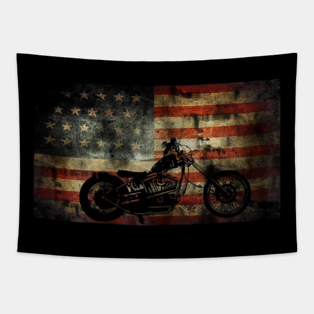 Motorcycle American Flag Patriotic Vintage July 4th Tapestry by Jannysingle