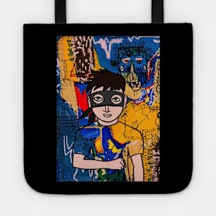 Urban Male Character with Basic Mask and Green Eyes in Planetary Street Art Tote