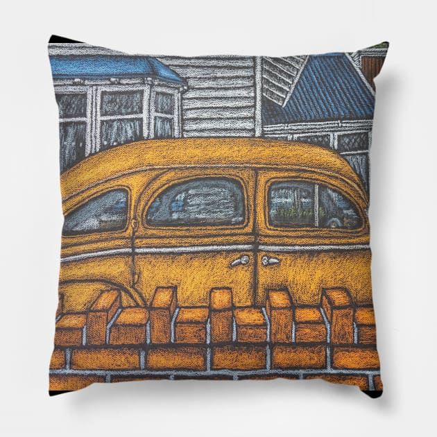 Classic Chrysler and blocky bricks - Seatoun Wellington Pillow by Stus Road Trips