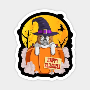 English Bulldog Witch Pumpkin Happy Halloween Magnet