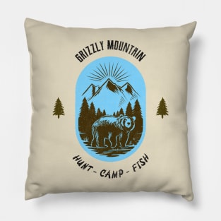 Grizzly Mountain Hunt Camp Fish - Blue Pillow