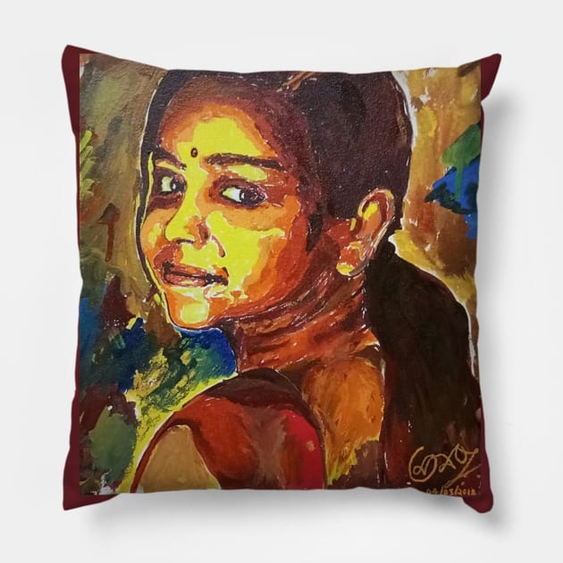 Mananya Beautiful Woman Painting Pillow by Mananya