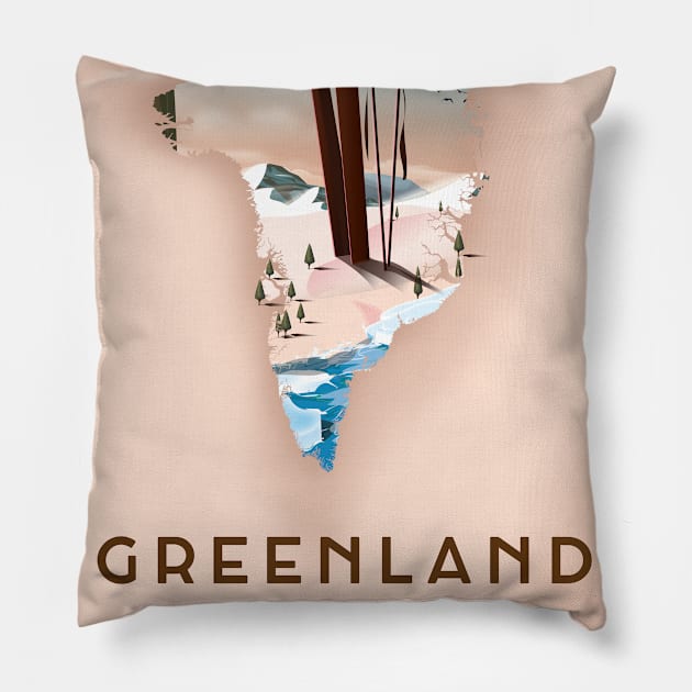 Greenland travel poster Pillow by nickemporium1